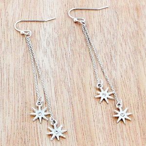 Dangling Silvertone or Goldtone Star Earrings